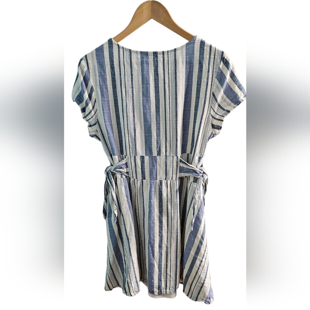 As U Wish - Striped Blue and White Button-Down Mini Dress Ties On Each Side - Picture 2 of 9